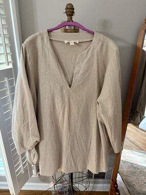 Michael Kors Linen Top, 2X, Beige